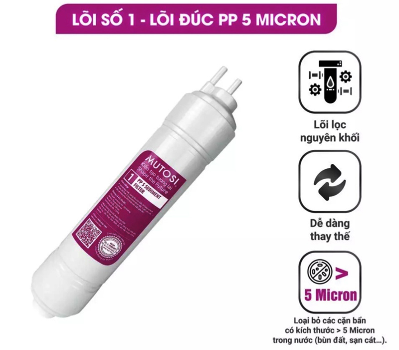 Lõi lọc Mutosi số 1 PP5 loại bỏ cặn bẩn lớn hơn 5 micron