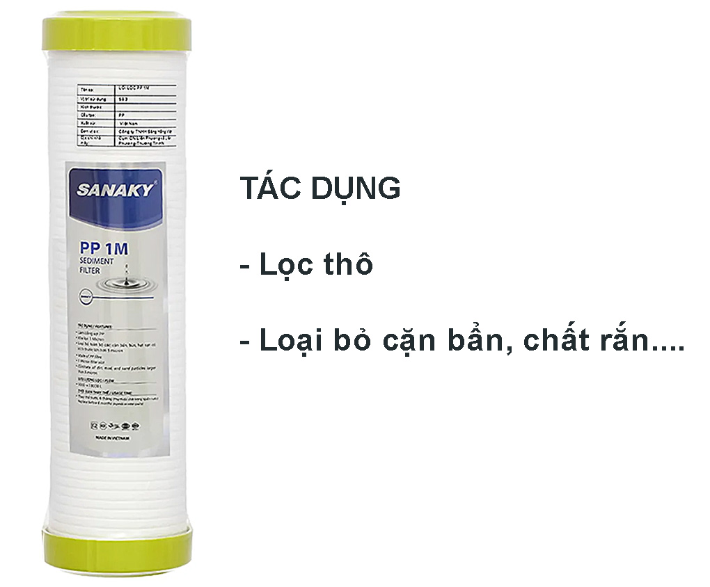 Lõi lọc nước RO Sanaky số 3 PP 1 Micron có chức năng lọc thô