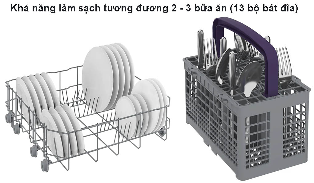 Máy rửa chén Beko DVN05320W có khả năng làm sạch được 13 bộ bát đĩa