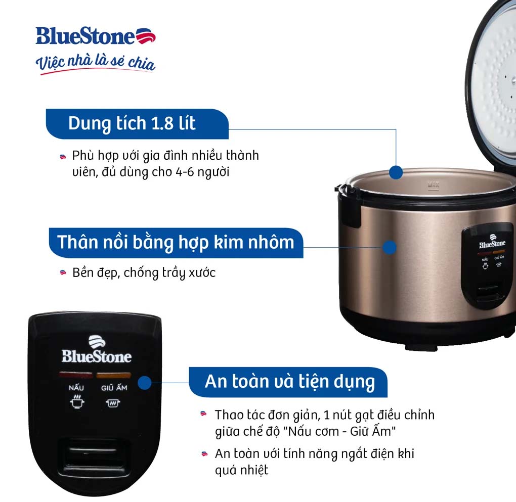 Nút gạt của nồi cơm điện Bluestone RCB-5519 có chế độ nấu cơm và giữ ấm