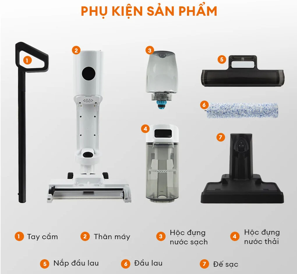 Phụ kiện đi kèm của máy hút bụi lau nhà Gaabor VCF8T-WH01A 