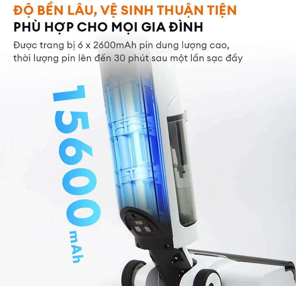 Pin của máy hút bụi lau nhà Gaabor VCF8T-WH01A cho thời gian sử dụng lâu