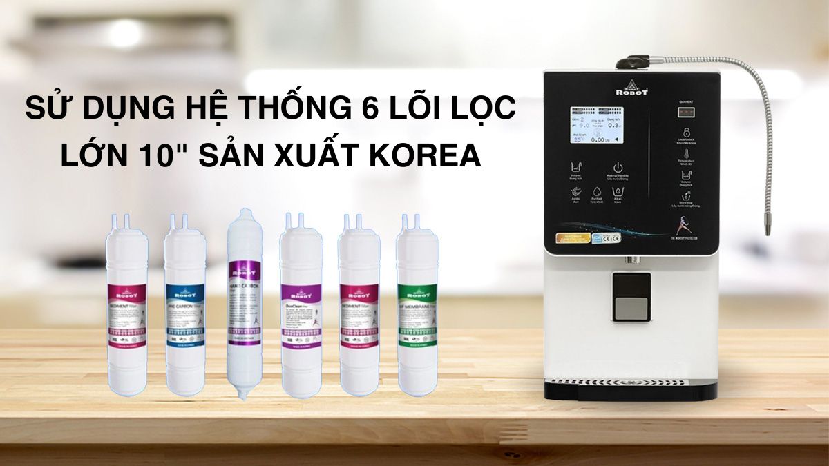 Robot IonQueen 129C sử dụng hệ thống 6 lõi lọc lớn 10" sản xuất Korea