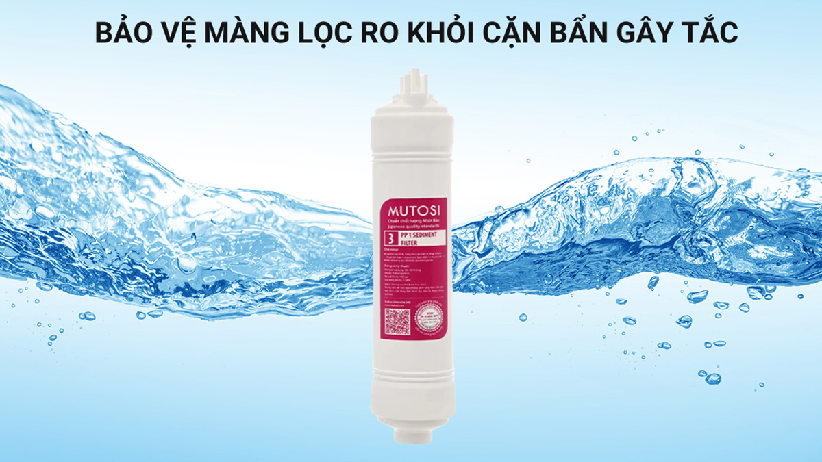 Mutosi số 3 PP1 micron 10" có khả năng bảo vệ màng lọc RO khỏi cặn bẩn