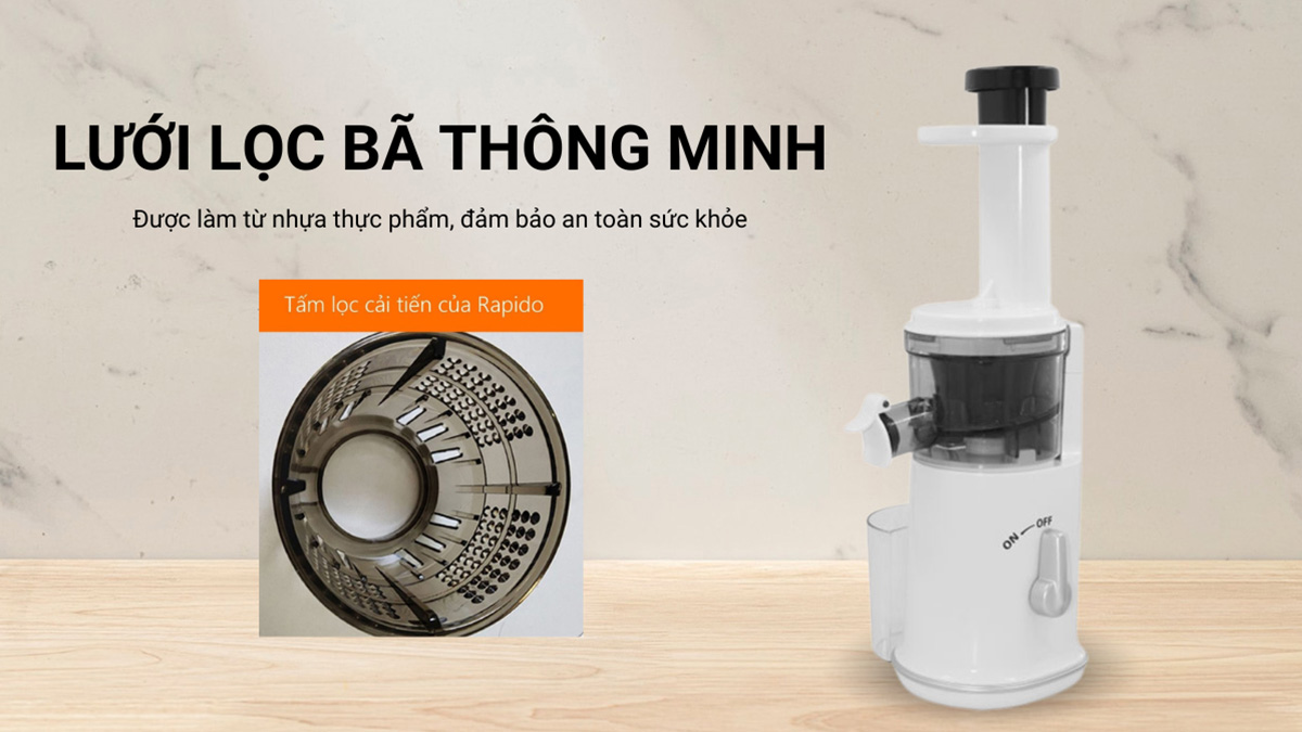 Rapido RSJ-120W có lưới lọc bã thông minh