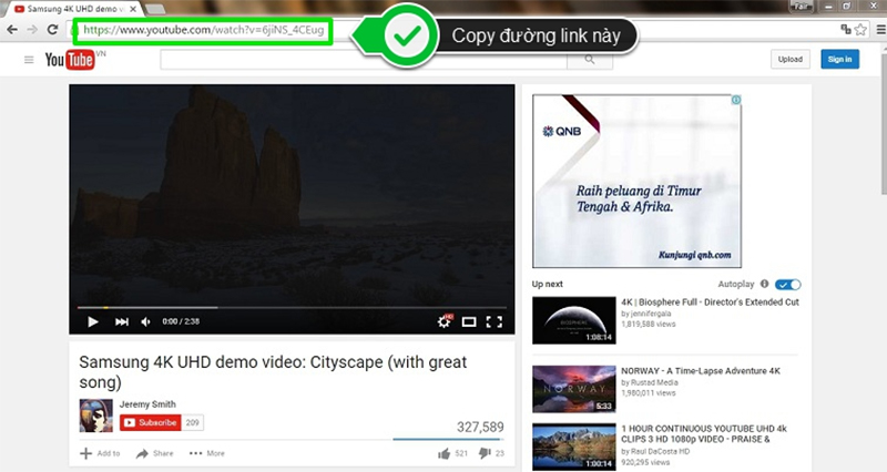 Copy đường link của video trên YouTube
