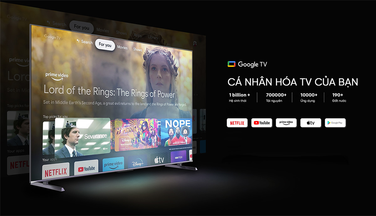 Hệ điều hành Google TV cung cấp kho ứng dụng giải trí đa dạng