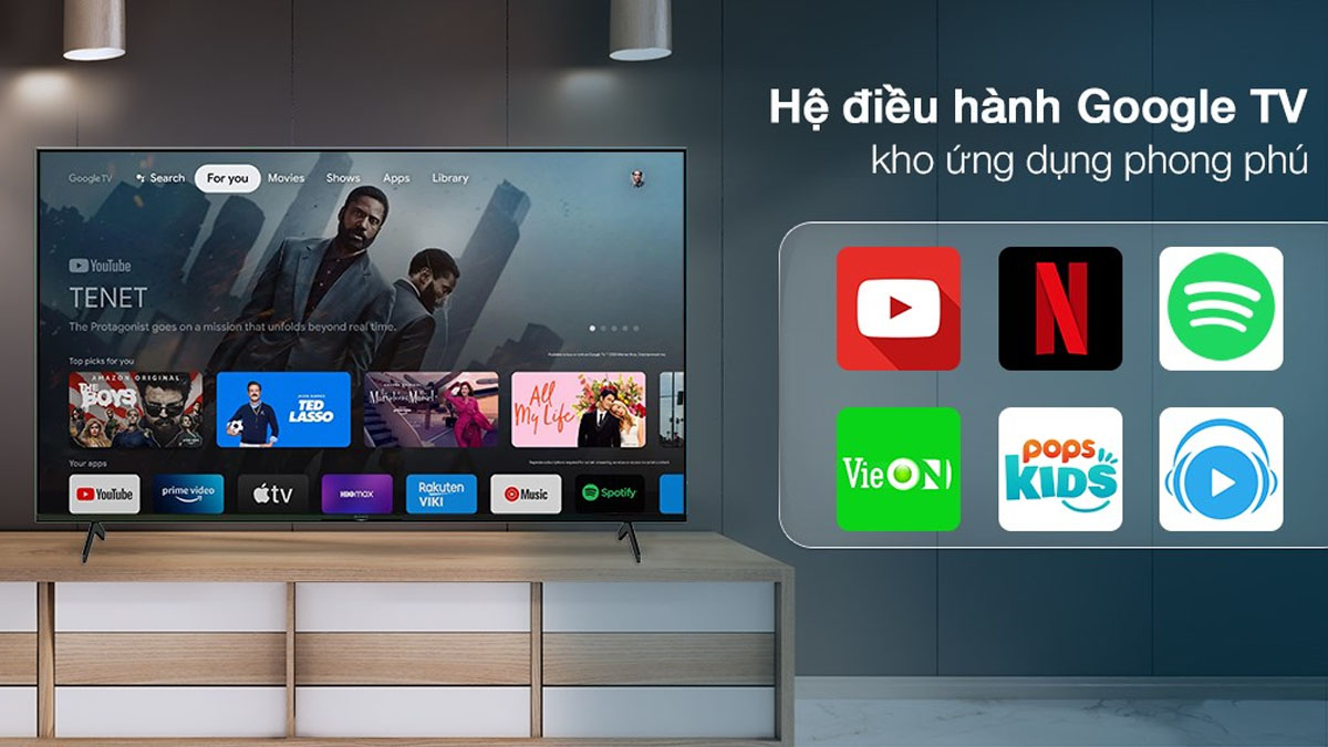 Hệ điều hành Google TV của Tivi KD-55X75K có kho ứng dụng phong phú 