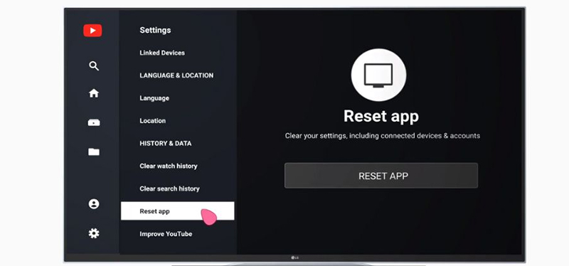 Reset ứng dụng YouTube trên tivi LG