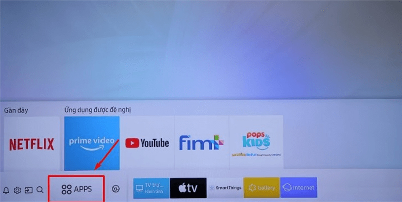 Vào Apps để tải ứng dụng Galaxy Play trên Smart TV Samsung