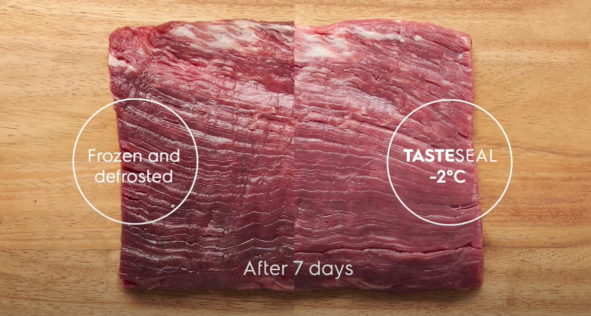 Thịt vẫn giữ được kết cấu khi quản bảo trong ngăn đông mềm TasteSeal 