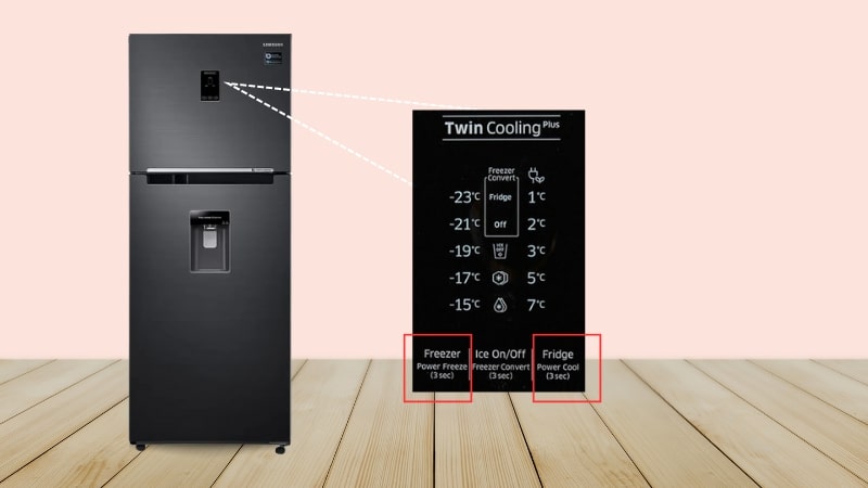 Phím “Power Cool” và “Power Freeze” trên bảng điều khiển tủ lạnh Samsung