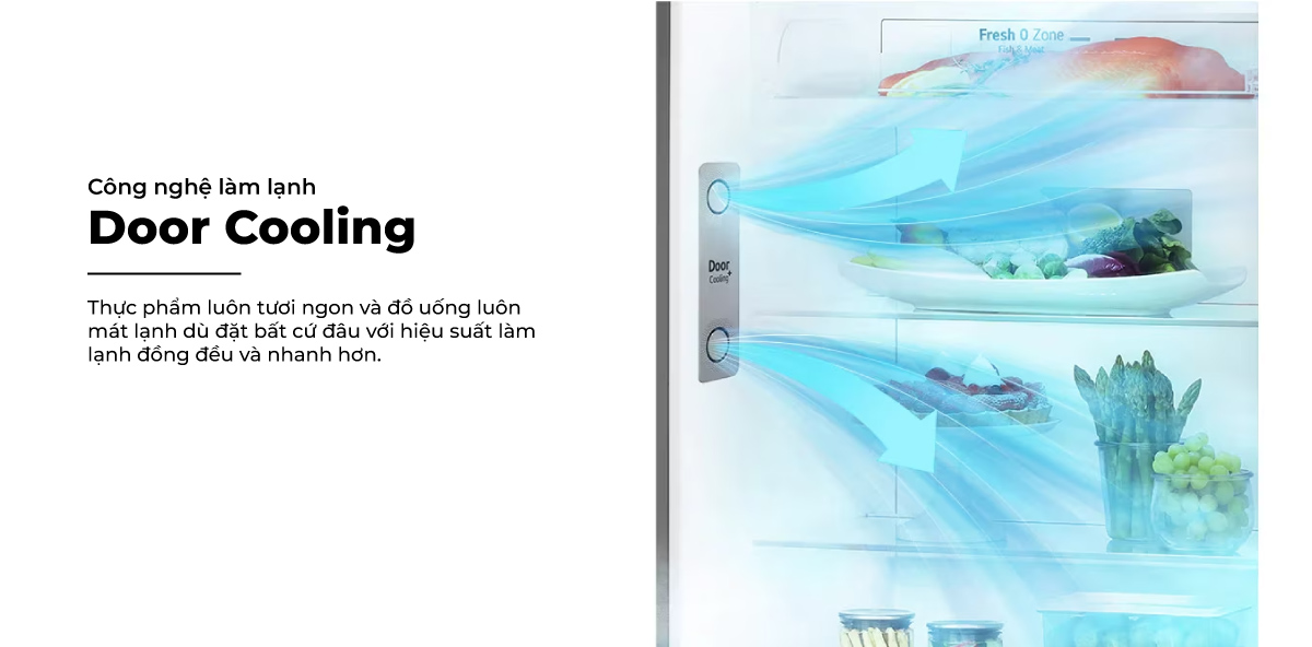 Công nghệ Door Cooling giúp hơi lạnh lan tỏa đều khắp không gian tủ