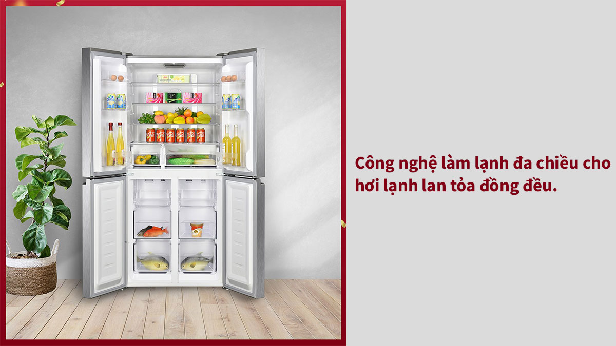 Công nghệ làm lạnh đa chiều cho hơi lạnh tỏa đều đặn trong mọi ngóc ngách bên trong tủ lạnh