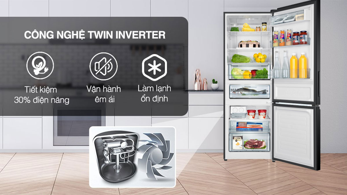 Hệ thống làm lạnh Twin Inverter tủ hoạt động êm ái, tiết kiệm điện tối ưu