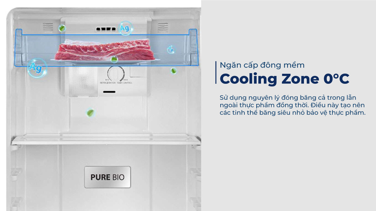 Ngăn đông mềm Cooling Zone 0°C giúp tiết kiệm thời gian rã đông thực phẩm