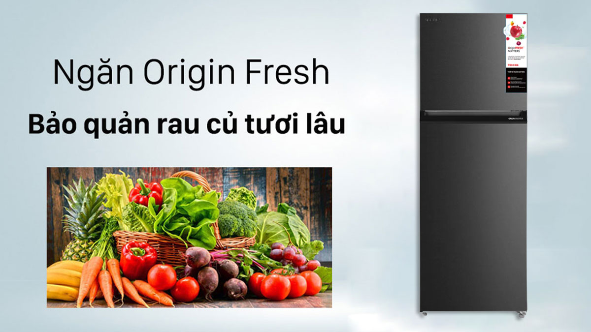 Ngăn Origin Fresh có khả năng chỉnh độ ẩm tối ưu cho các loại rau củ quả
