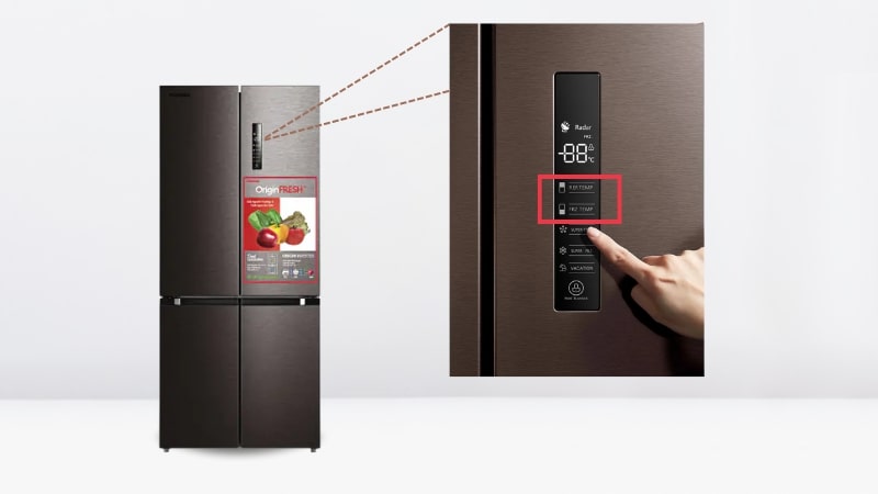Nút “REF” và “FRZ” trên tủ lạnh Toshiba