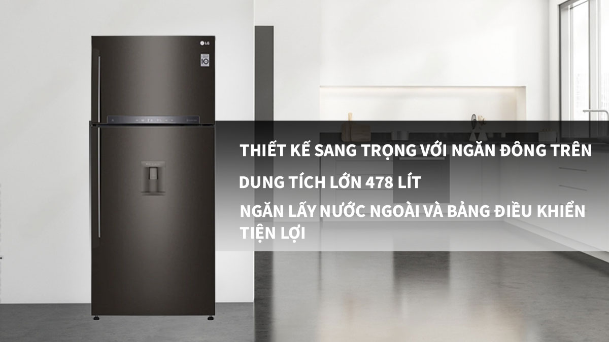 Tủ lạnh LG Inverter GN-D602BL có kiểu dáng bắt mắt, thu hút ánh nhìn