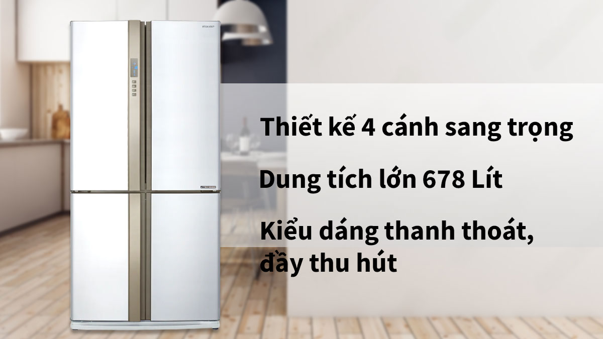 Thiết kế tủ lạnh Sharp đầy sang trọng, điểm nhấn ấn tượng cho không gian bếp
