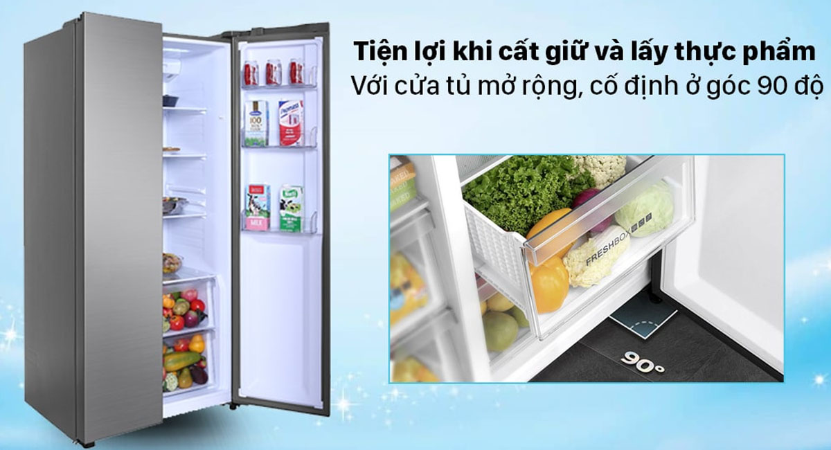 Tủ lạnh Aqua thiết kế góc mở cửa 90° dễ dàng cất trữ và lấy thức ăn