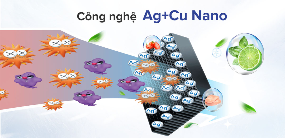 Công nghệ Nano Bạc - Đồng kháng khuẩn, khử mùi bên trong tủ lạnh