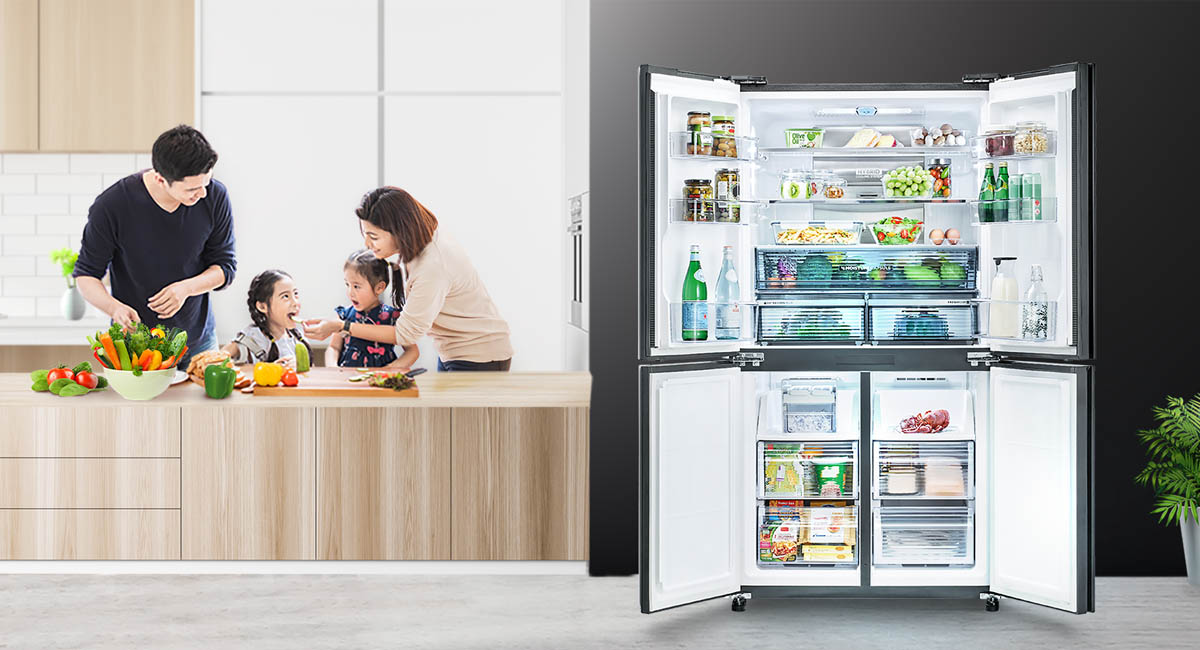 Tủ lạnh Sharp Inverter với thiết kế cửa thông minh, đậm phong cách Pháp