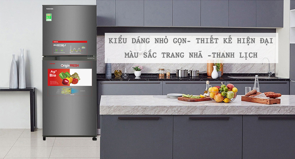 Tủ lạnh Toshiba với thiết kế hiện đại, nhỏ gọn, phù hợp những gian bếp nhỏ