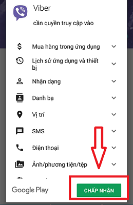 Bạn nhấn vào “Chấp nhận” các điều kiện để tải Viber.