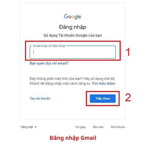 Bạn nhập vị trí Gmail nhập rồi nhấn “Tiếp theo”.