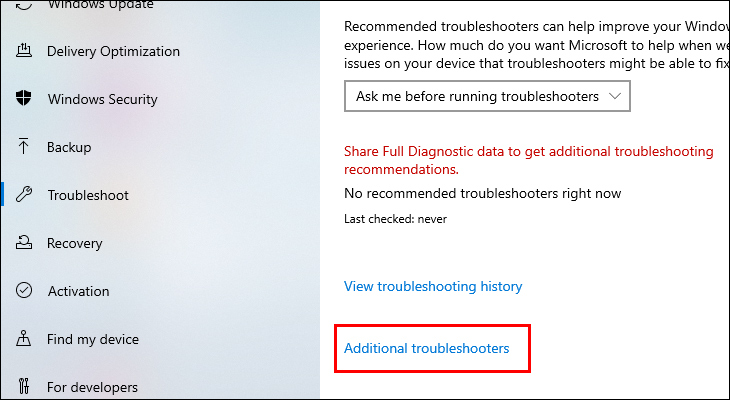Bạn nhấn vào “Additional troubleshooters” để tiếp tục.