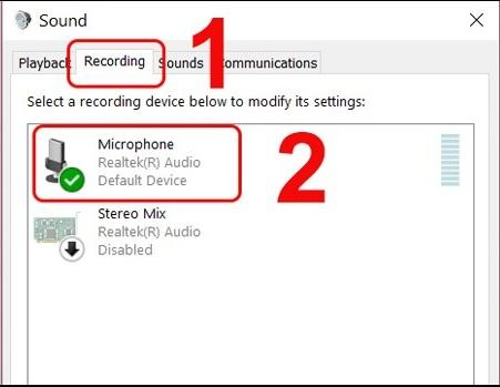 Nhấn vào microphone trong tab Recording