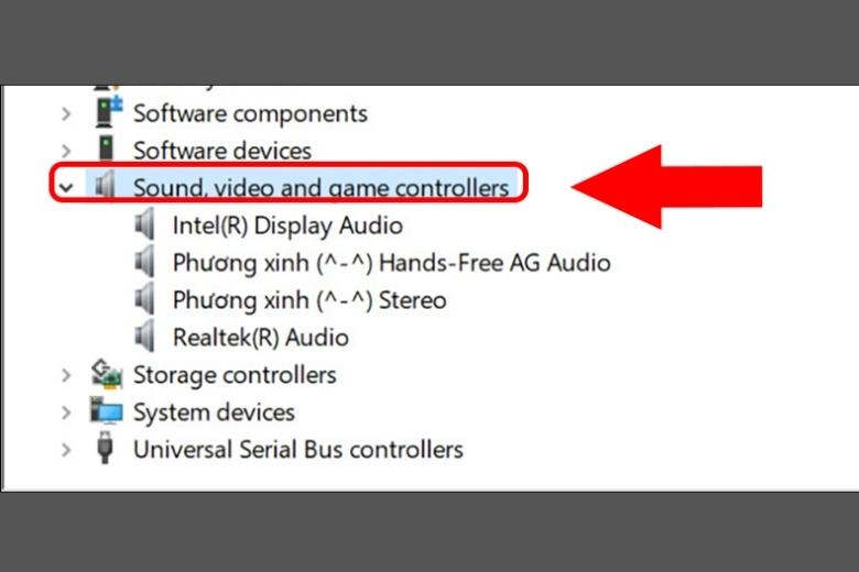 Bạn nhấn vào mục “Sound, video and game controllers” trên màn hình.