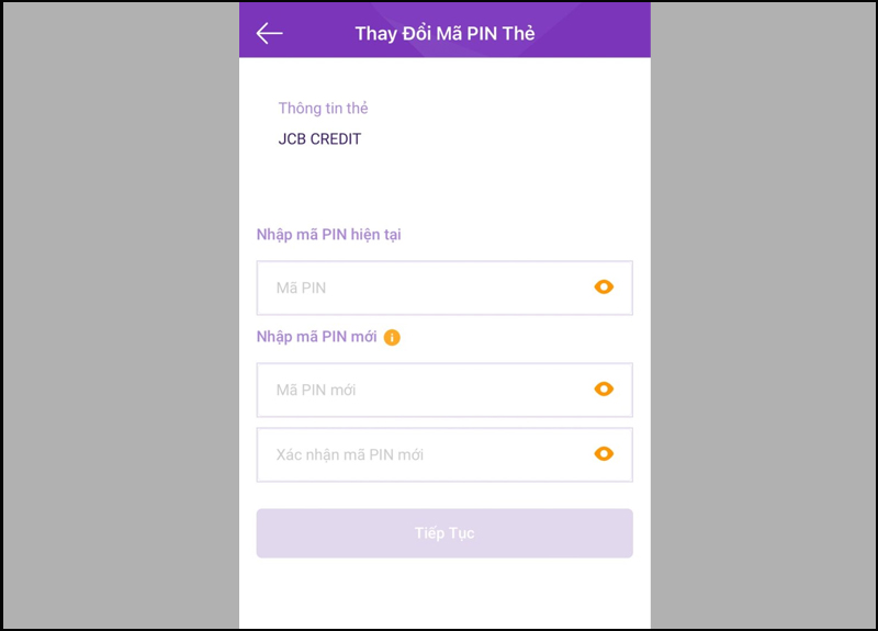 Nhập mã pin hiện tại và mã pin muốn thay đổi