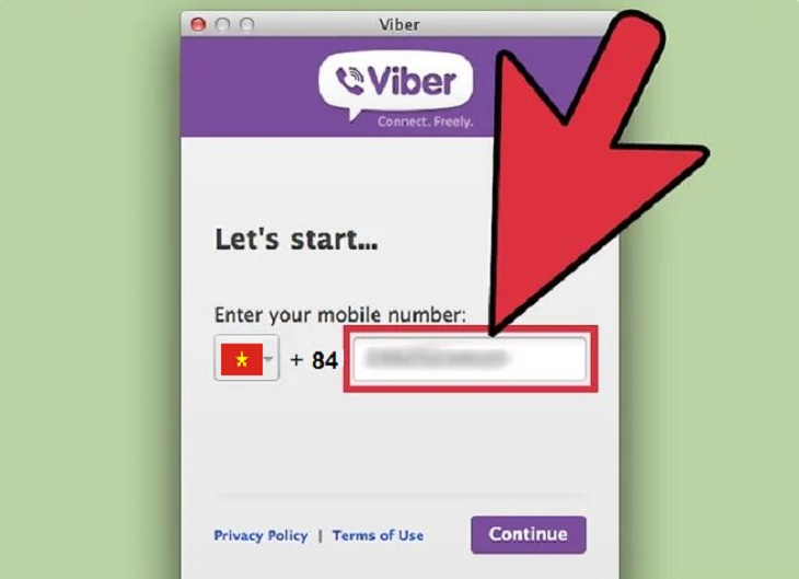 Bạn đăng nhập tài khoản Viber bằng mã vùng +84 (Việt Nam) và số điện thoại đã đăng ký.