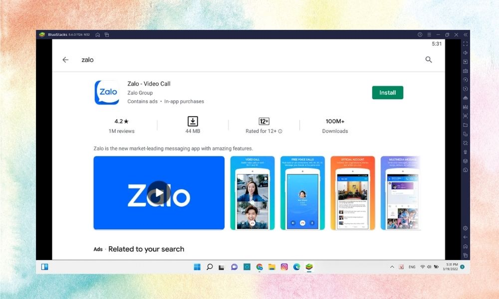 Bạn nhập từ khóa “Zalo” vào khung để tìm kiếm ứng dụng.