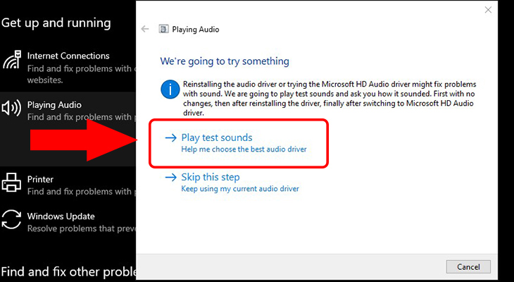 Bạn click chuột vào “Play test sounds”.