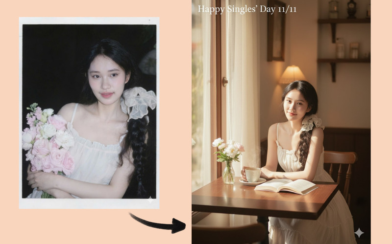 Tạo ảnh 11/11 trong quán cà phê bằng AI