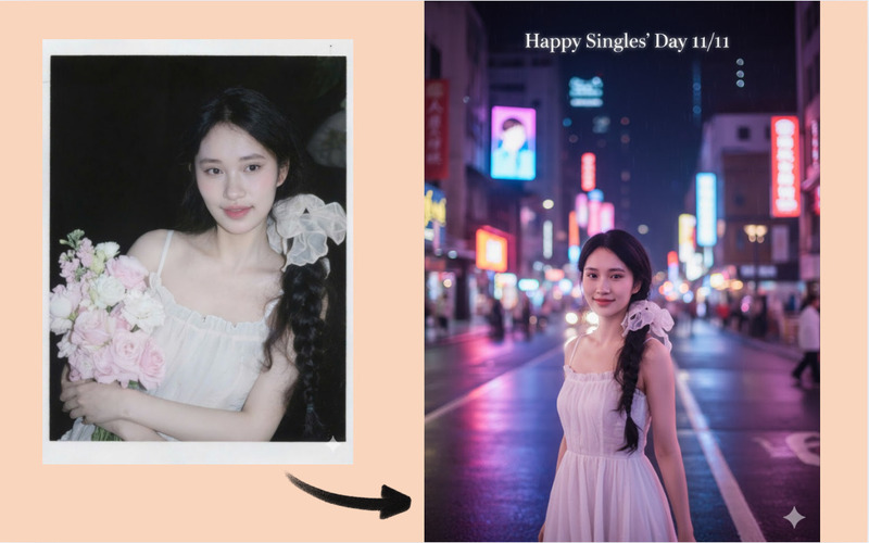 Tạo ảnh 11/11 dạo phố ban đêm bằng AI