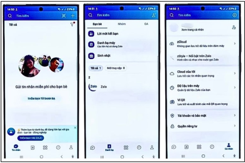 Giao diện hoạt động trên Zalo