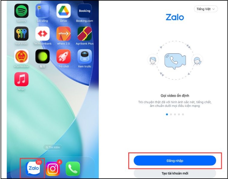 Đăng nhập ứng dụng Zalo