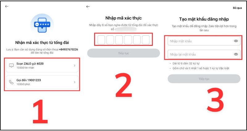 Nhập mã xác nhận và tạo mật khẩu mới