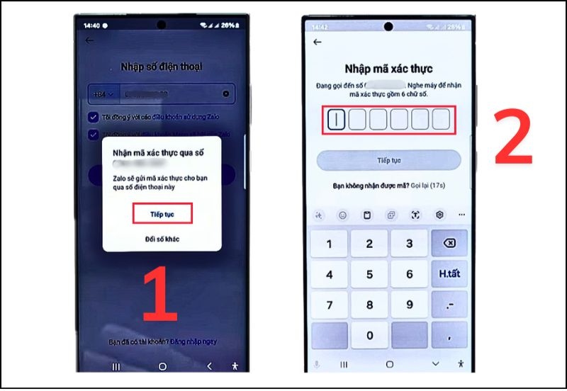 Nhập mã xác thực từ Zalo