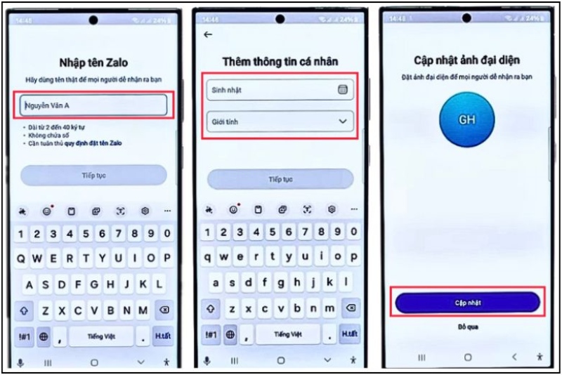 Điền thông tin cá nhân và cập nhập ảnh đại diện