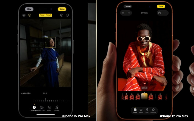 Camera trước của iPhone 15 Pro Max và iPhone 17 Pro Max
