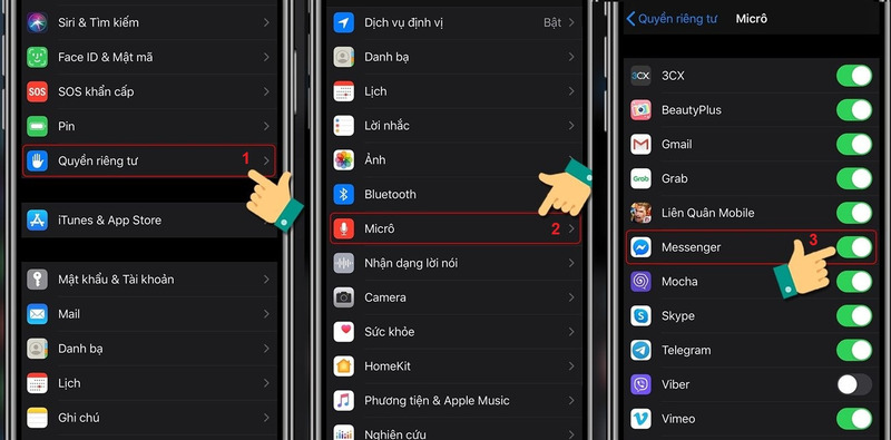 Bật quyền micro và camera cho Messenger trong cài đặt
