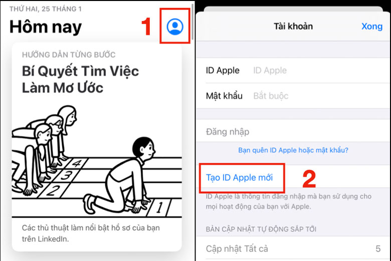 Truy cập nhập App Store nhằm lựa chọn chức năng Tạo ID Apple mới mẻ.