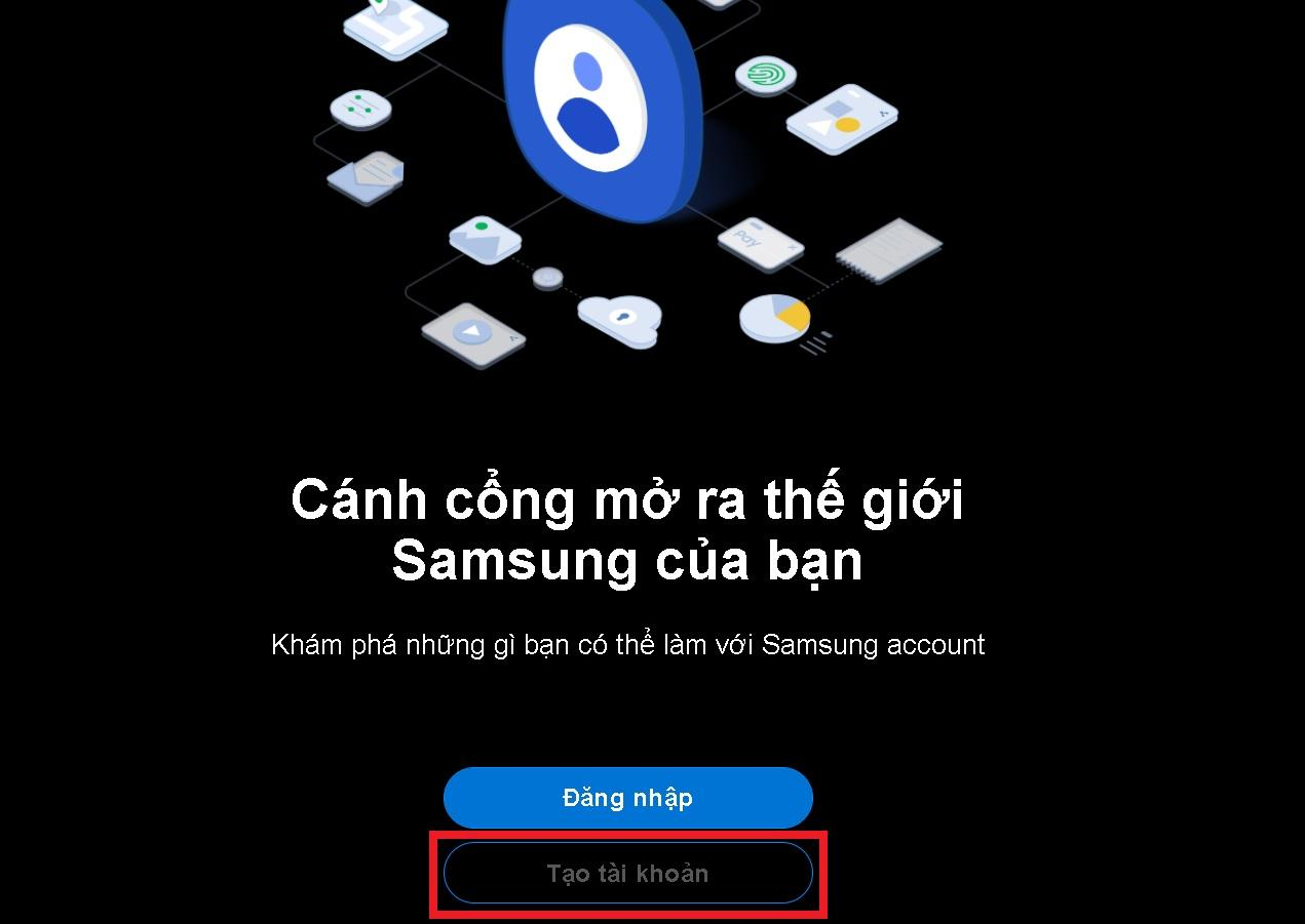 Bạn nhấn vào “Tạo tài khoản” trên trang web của Samsung.