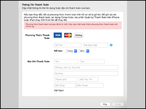 Thanh toán vày thẻ Visa lúc mua dung tích iCloud