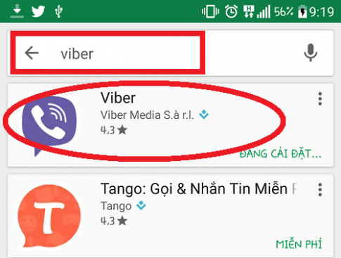 Bạn nhấn vào ứng dụng Viber trên CH Play của điện thoại Android.